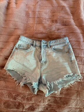 wild fable Light Blue Distressed High-Rise Denim Shorts